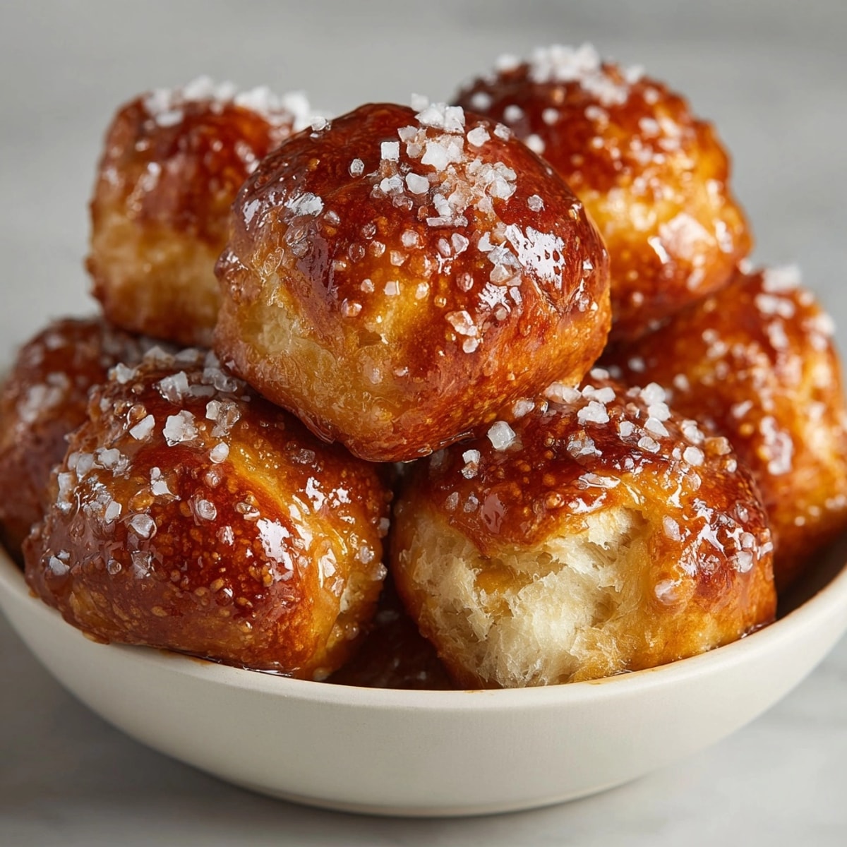 Golden Honey Butter Pretzel Nuggets glistening with sweet honey, ready to enjoy warm.