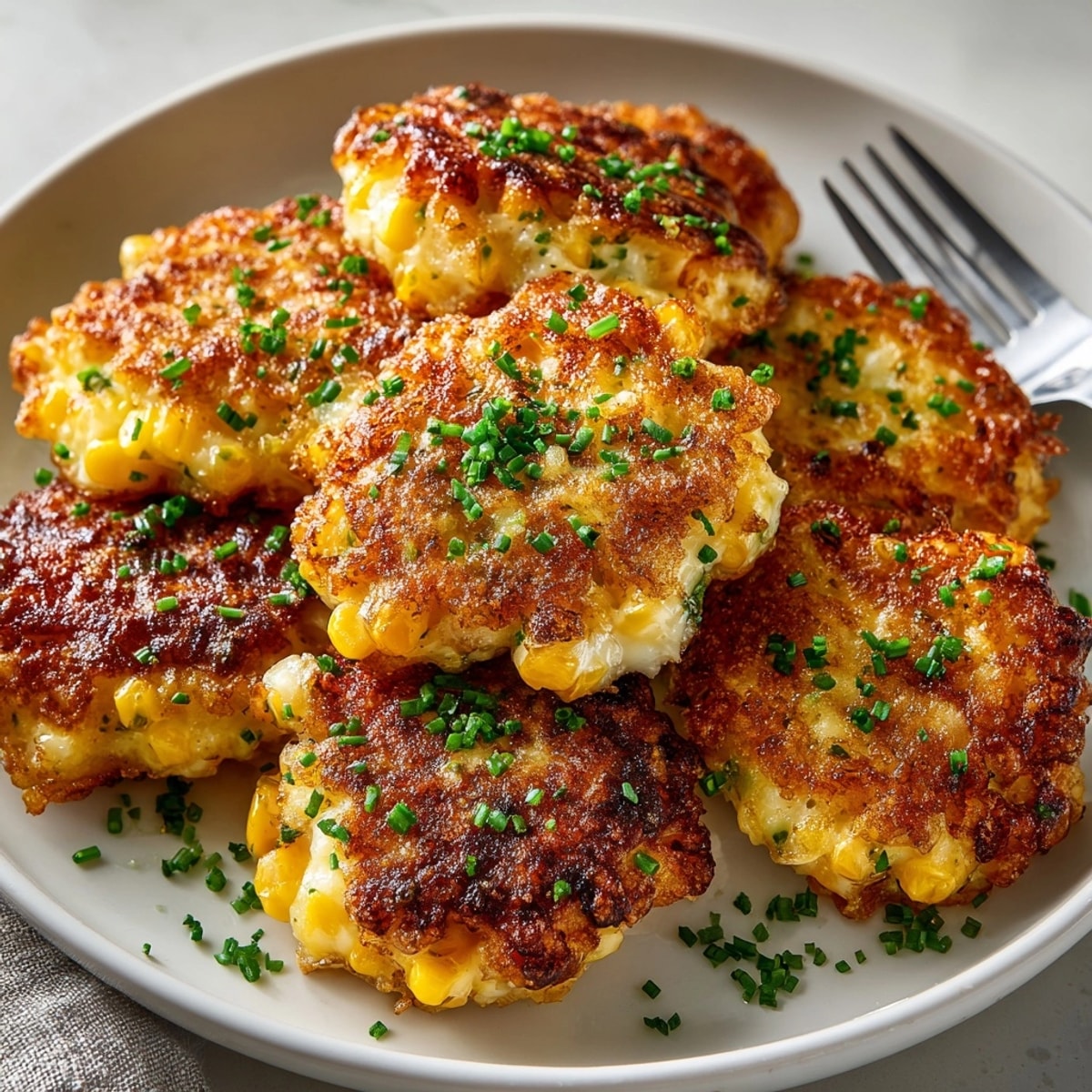Homemade Crispy Cheddar Corn Fritters recipe: see the cheesy, inviting golden-brown crunch.