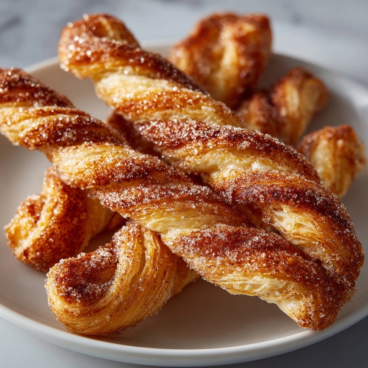 Golden Cinnamon Sugar Puff Pastry Twists, fresh from the oven, ready to enjoy.