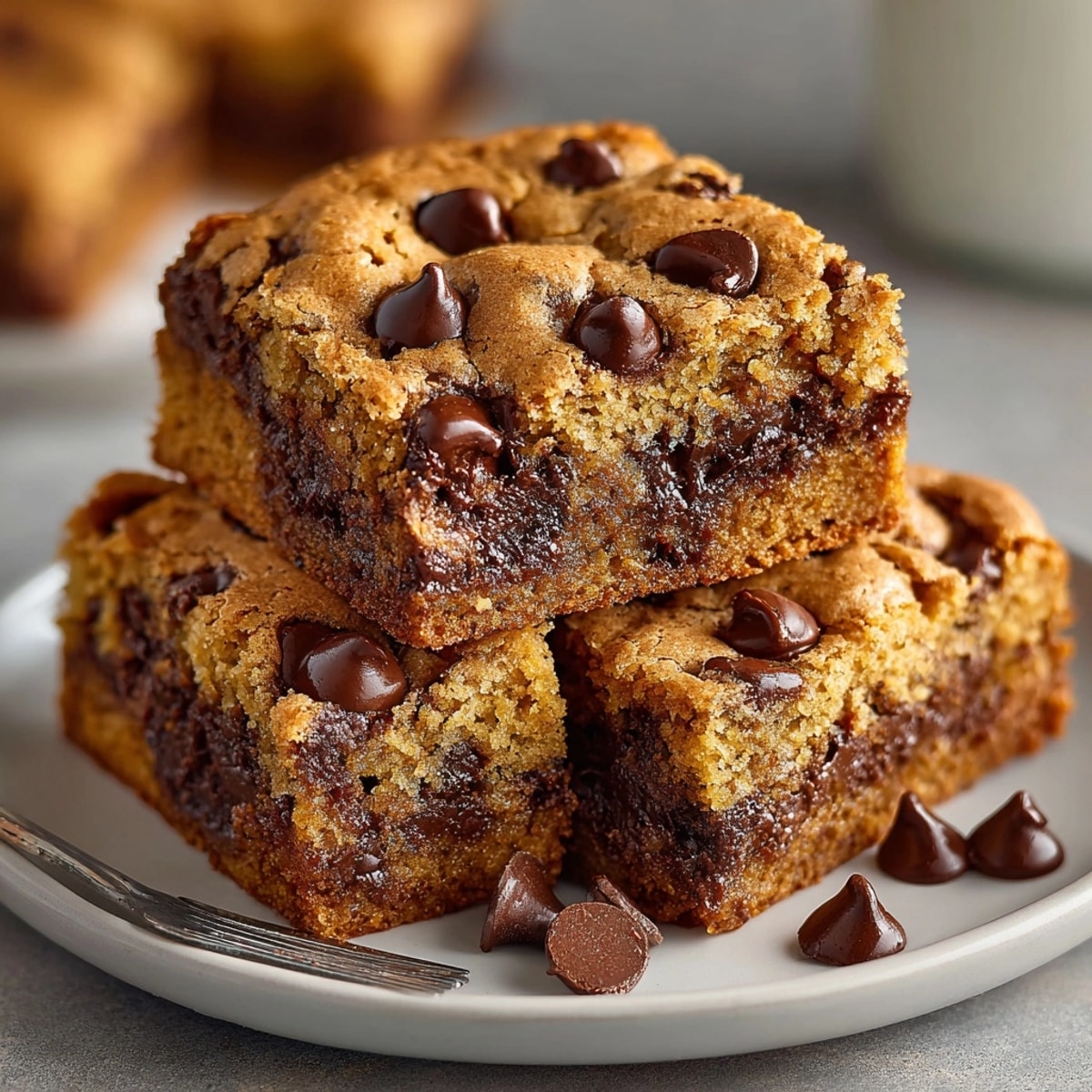 Golden Chocolate Chip Cookie Blondie Bars, fresh-baked and gooey perfect for sharing.
