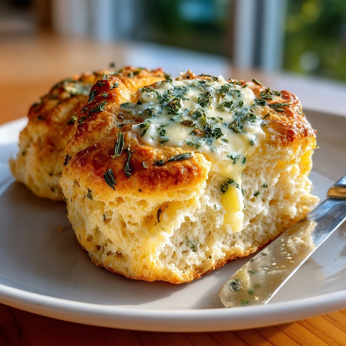 Homemade Flaky Buttermilk Biscuits featuring buttery layers and earthy, savory sage presence.