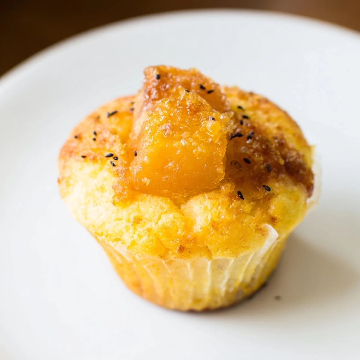Crispy Japanese Sweet Potato Muffins with a golden topping, perfect for breakfast treats.  