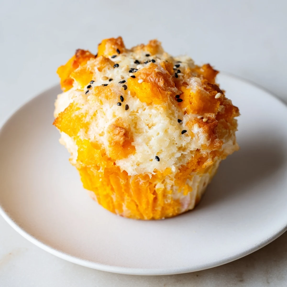 Deliciously fluffy Crispy Japanese Sweet Potato Muffins, ideal for a cozy snack time.