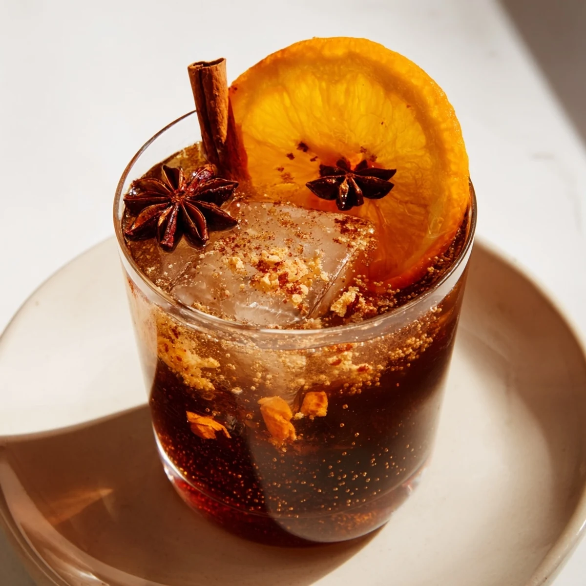 Refreshing Cinnamon-Spiced Chai Fizz, featuring warm spices and chilled citrus flavors.  