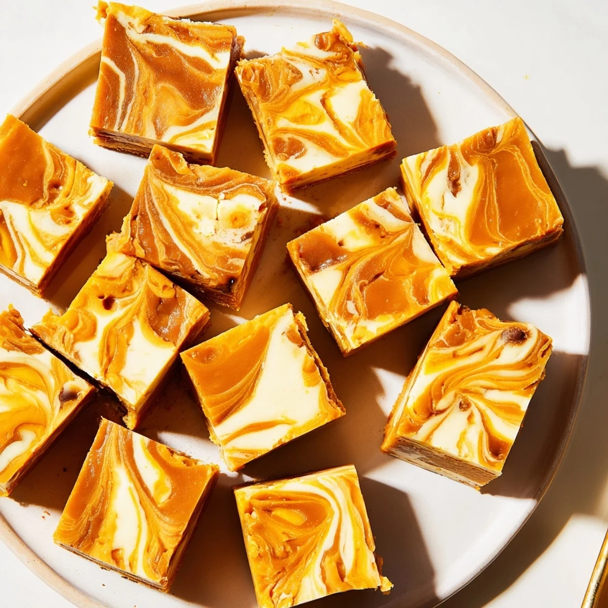 Decadent layers of pumpkin fudge and cheesecake, perfect for fall desserts.  