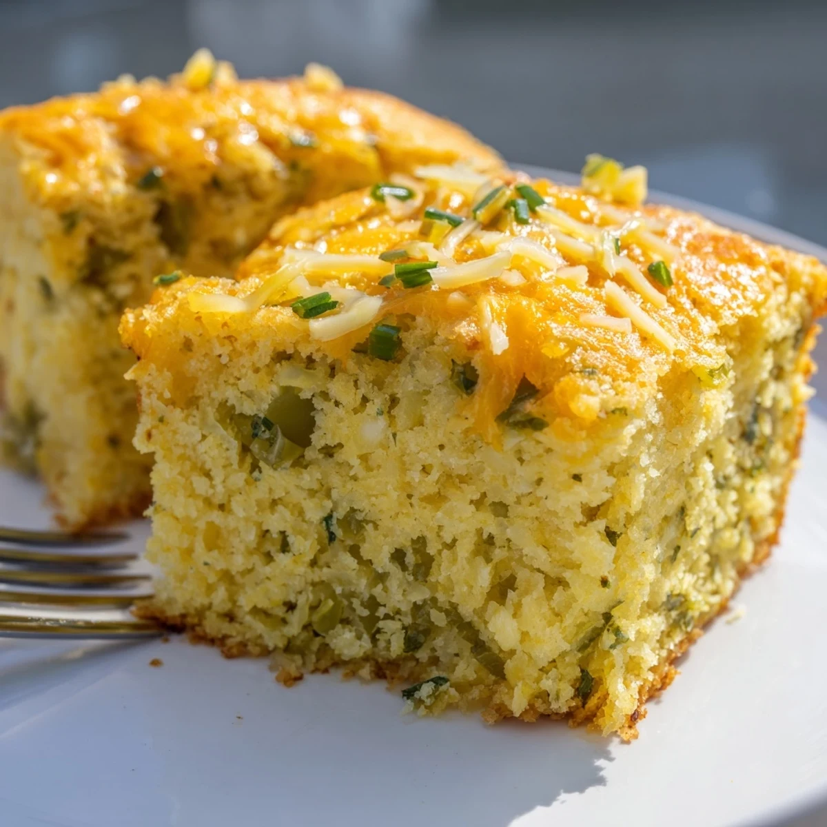 Vibrant Southern Pickle Jalapeño Cornbread topped with cheese, perfect for family gatherings.  