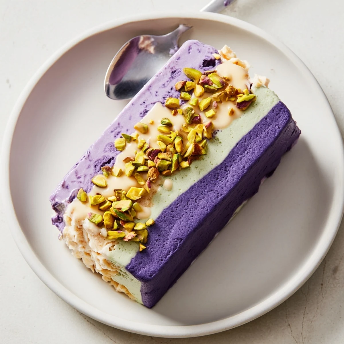 Creamy ube and pistachio ice cream bars, perfect for summer gatherings or dessert.  