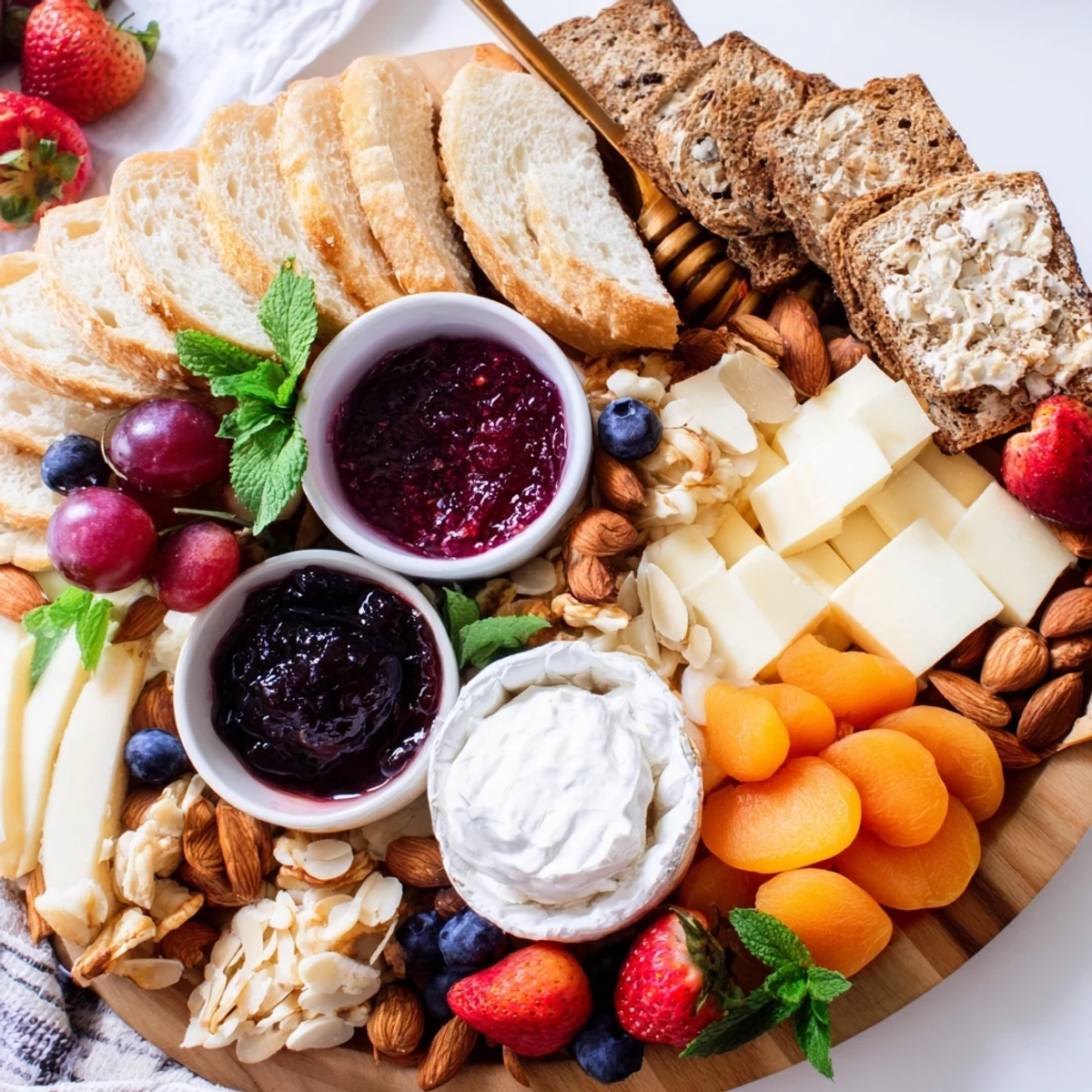 An inviting jam-infused brunch board, perfect for gatherings with vibrant flavors and textures.