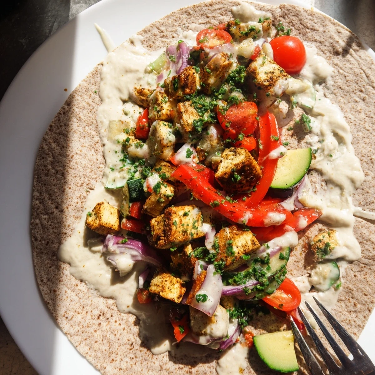 Delicious vegan viral recipe bursting with flavors, served with creamy tahini sauce.