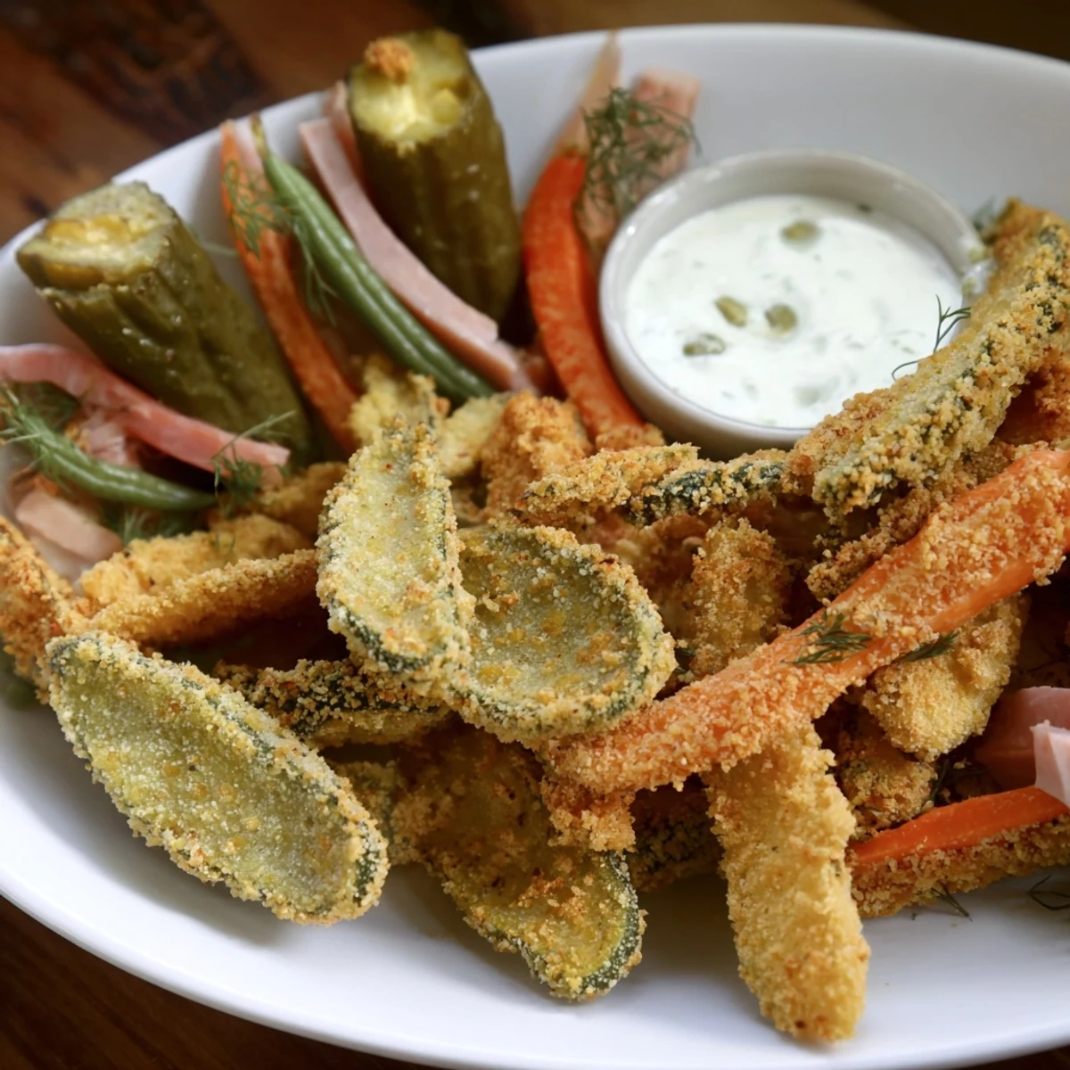 Delicious fried pickles serve alongside pickled-wrapped bites for a fun Pickle Lovers Meal.  