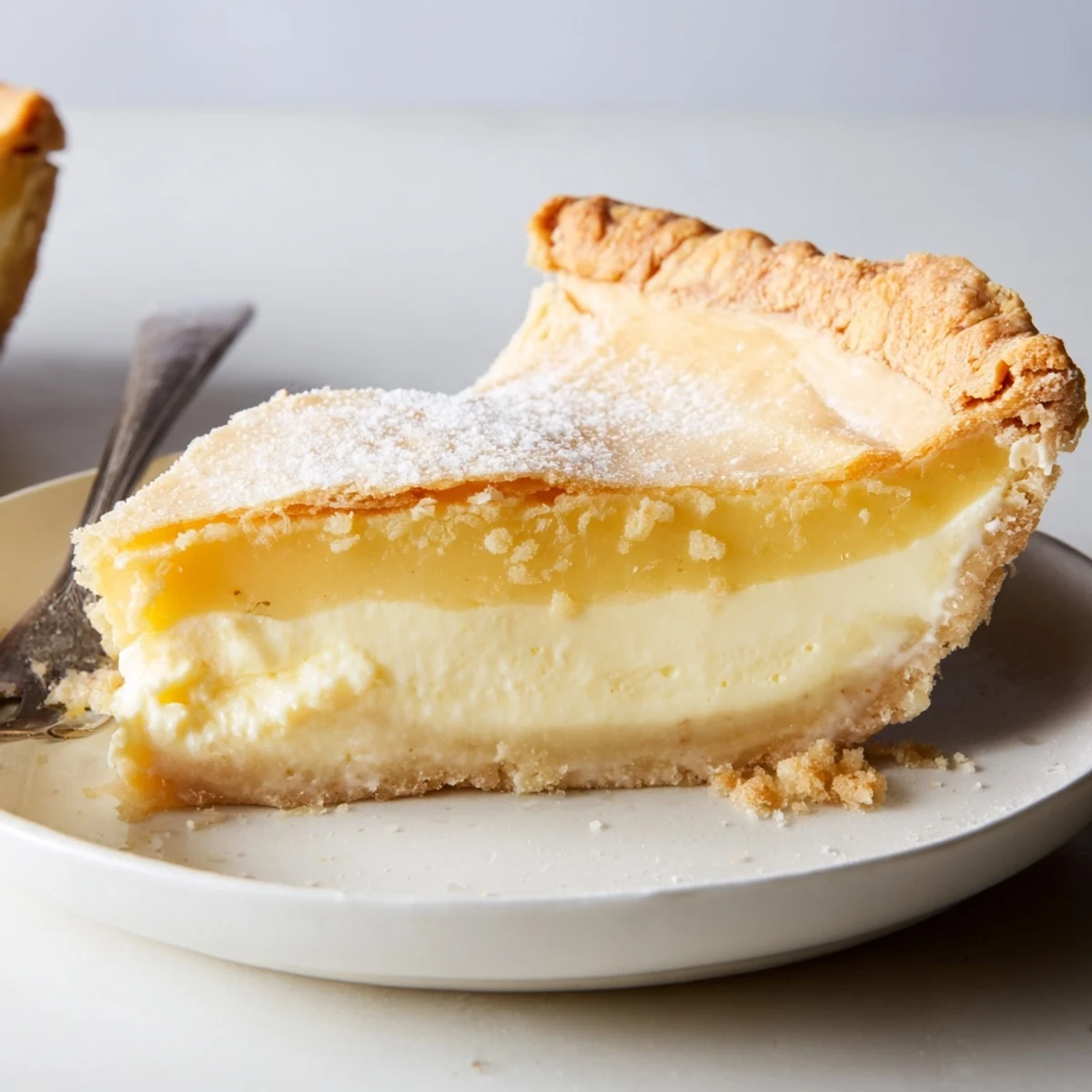 Delicate vanilla flavor shines in this easy, custard-like water pie slice.  