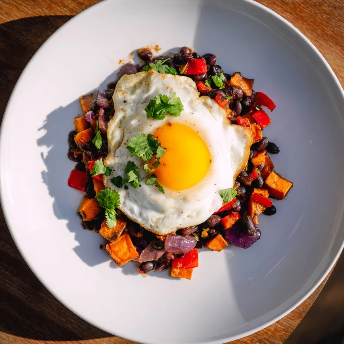 Served hot: The vibrant sweet potato & black bean breakfast hash is a colorful, satisfying meal.