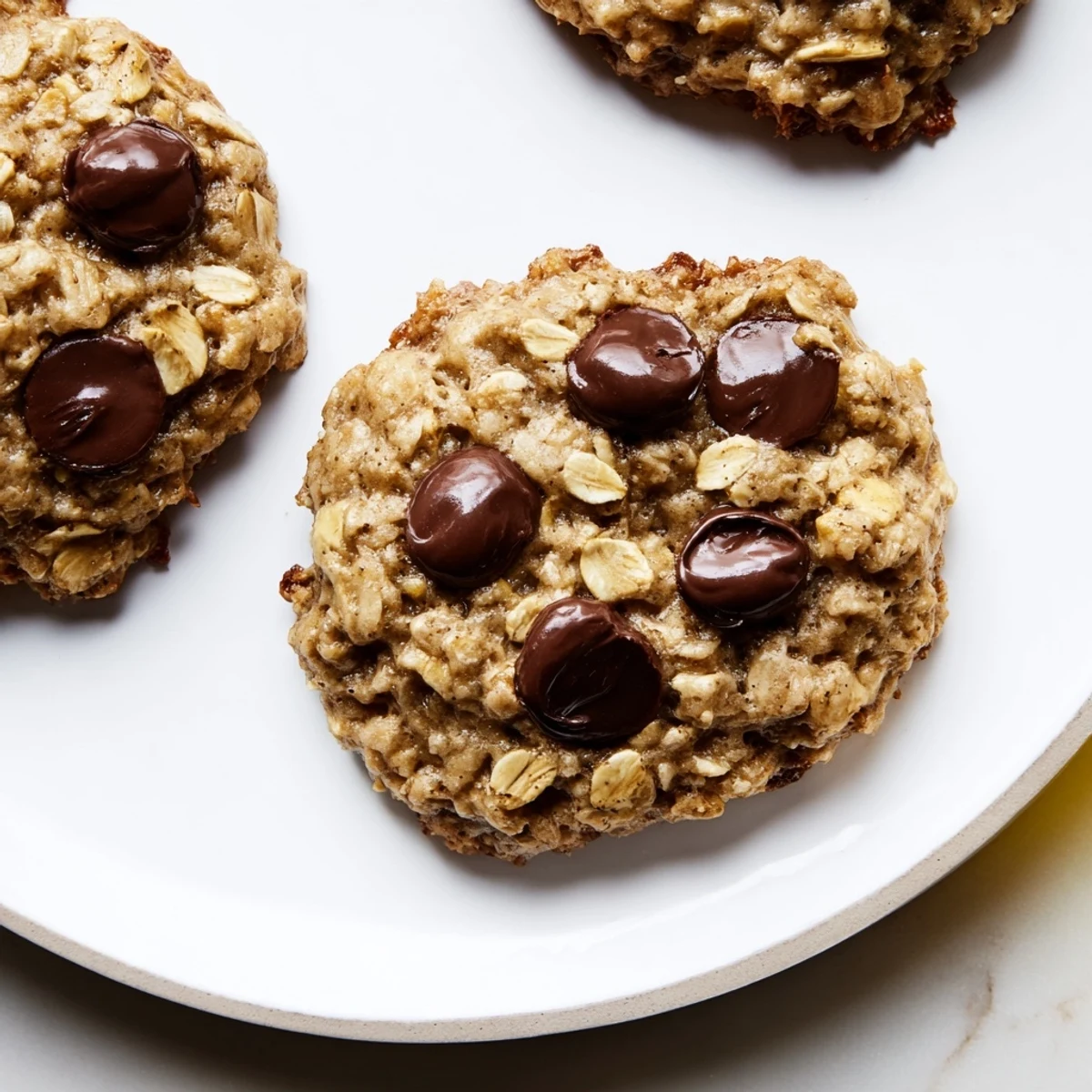 Delicious Oat-Banana Chocolate Chip Cookies, fresh from the oven, ready to satisfy any sweet craving.