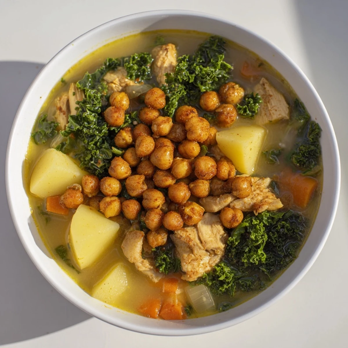 Chicken Kale Soup Crispy Chickpeas