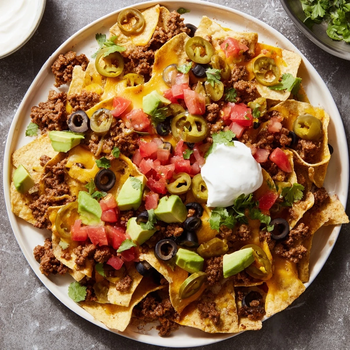 Golden, bubbly Sheet Pan Nachos with budget ground beef, loaded and ready to serve with fresh toppings.