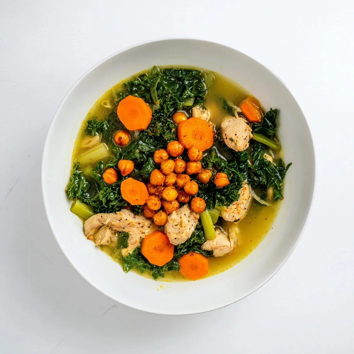 Chicken Kale Soup Crispy Chickpeas