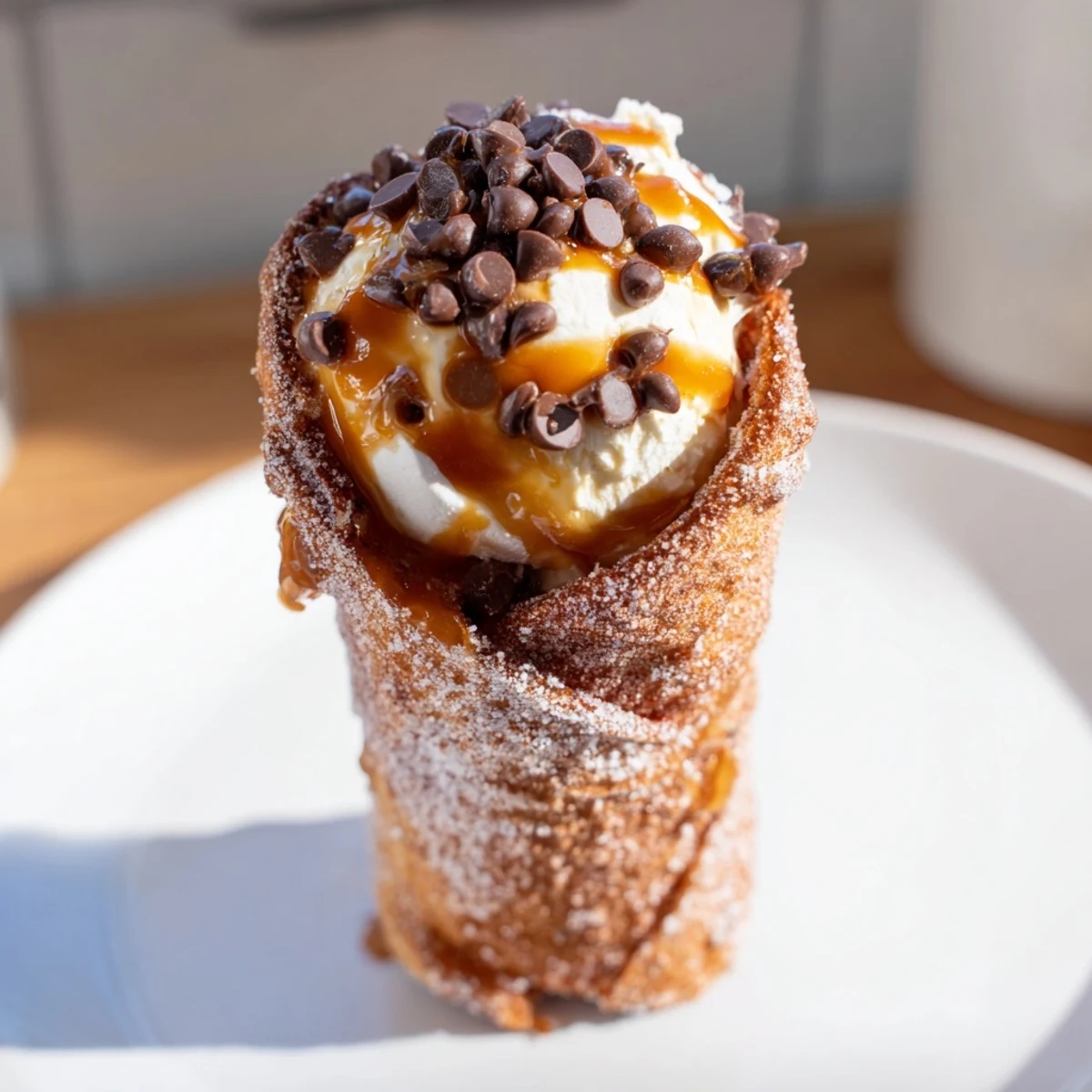 Golden-baked Quick Churro Cheesecake Cones are ready to eat, boasting a blend of textures and decadent flavors.
