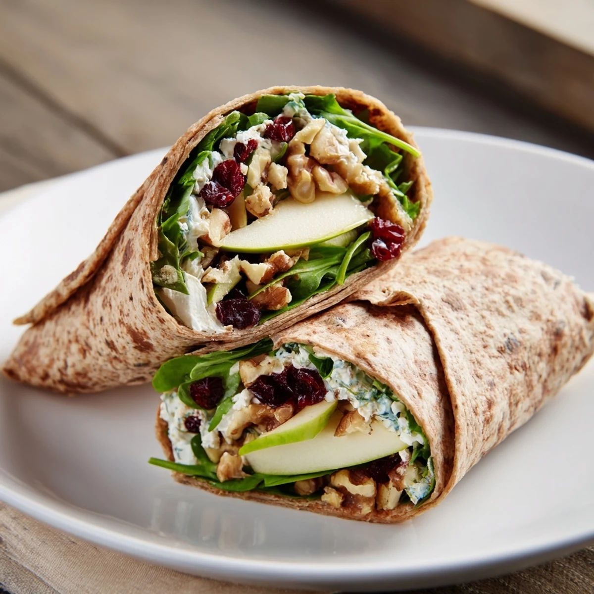 Beautiful rolled Cranberry Goat Cheese & Walnut Holiday Wrap, ready to eat with vibrant cranberries.