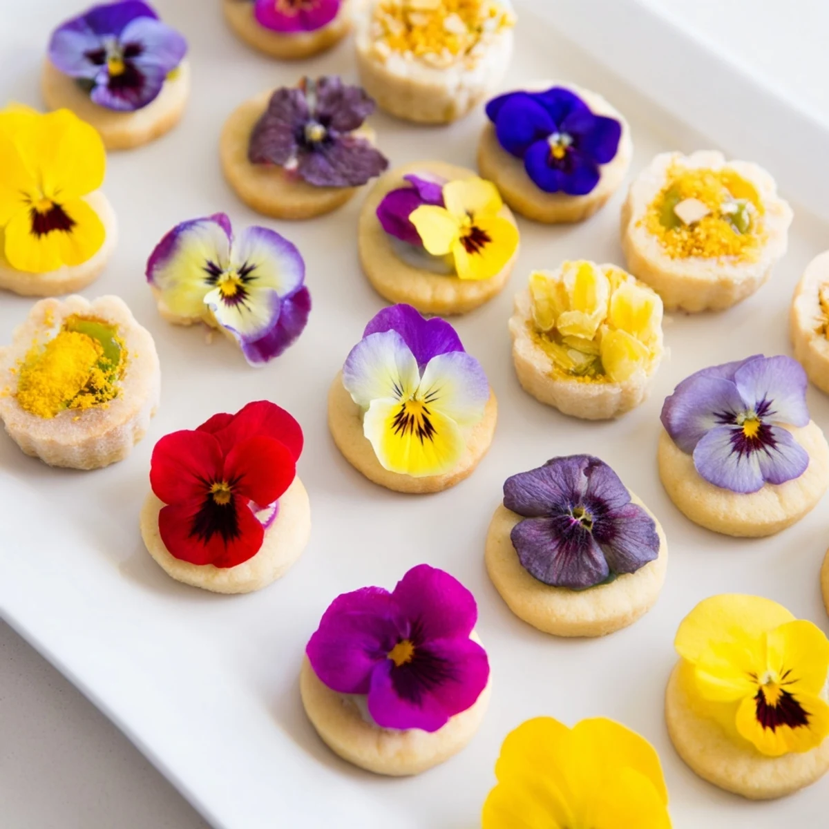 Spring Flower Dessert Tray beautifully arranged, a medley of colorful cookies, cakes, and parfaits.