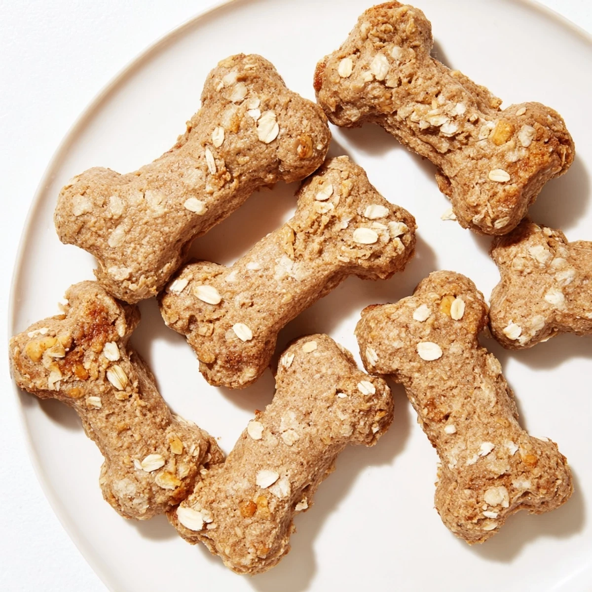 Close-up of baked bone-shaped Pawsitively Good Dog Bone Treats, showing their textured, wholesome appeal.