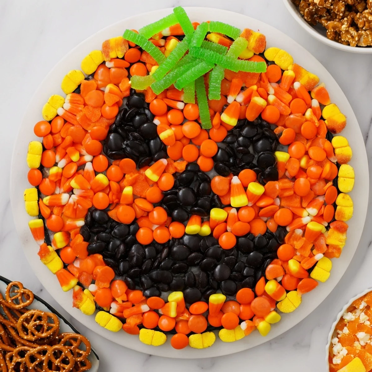 Delicious and easy to make, this Jack-o-Lantern candy board is perfect for any Halloween party!