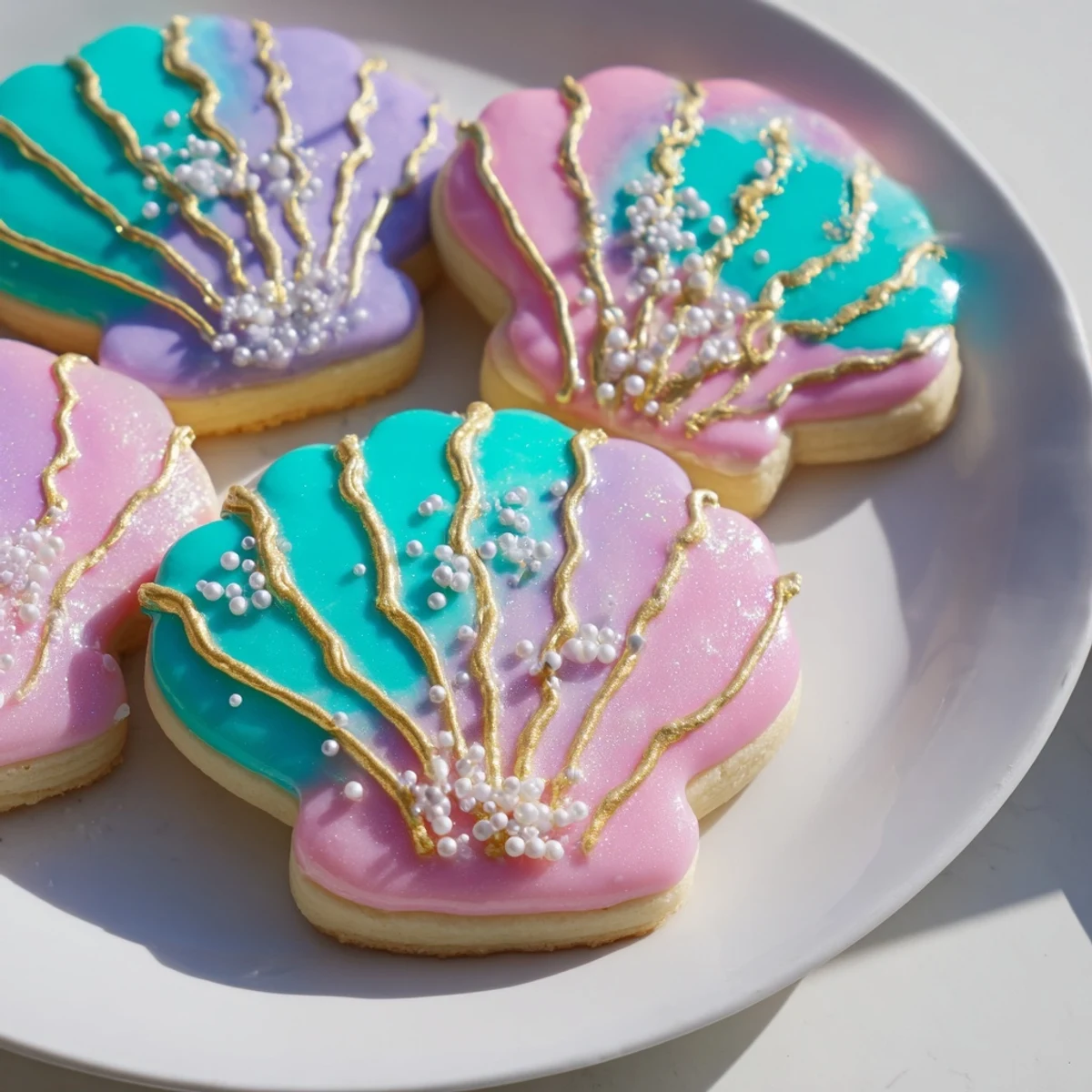 Delicate pink Seashell Sweets garnished with edible pearls offer a sweet mermaid fantasy on a plate.