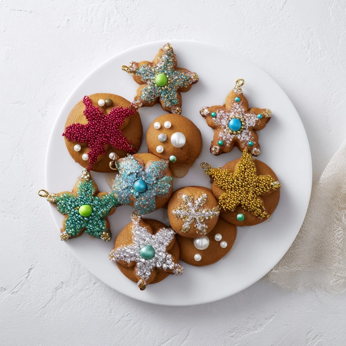 Freshly fried Christmas Ornament Beignets, iced in festive colors, sit ready for a tasty, sweet treat.