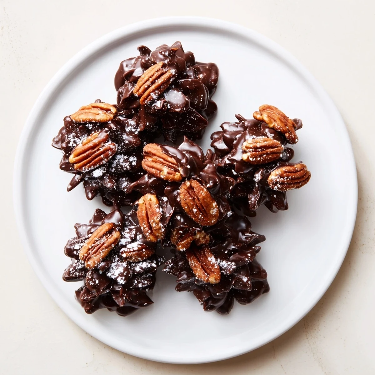 Delicious Rustic Dessert: Pinecone Chocolate Nut Clusters look beautiful with dusted powdered sugar.