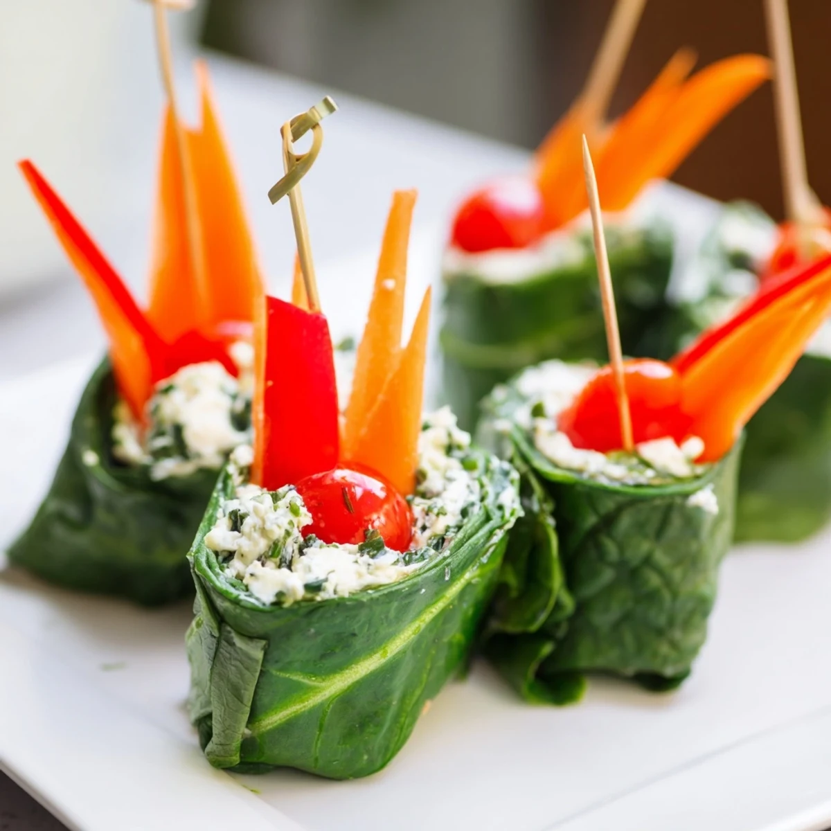 Vibrant Holly Leaf Spinach Wraps with a creamy cheese filling; a perfect, healthy snack.