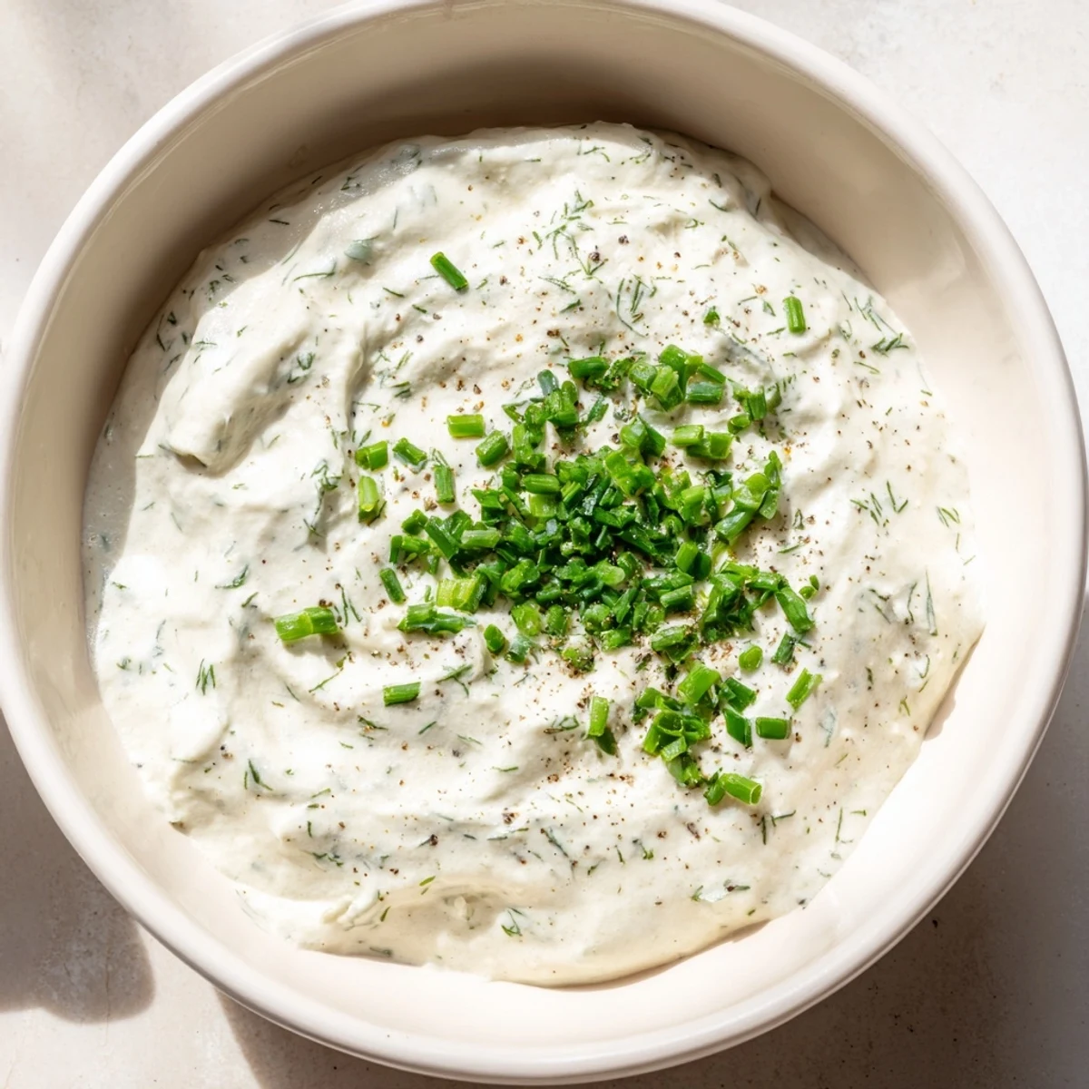 Homemade veggie ranch dip, sprinkled with fresh chives, is perfect for dipping crisp carrots.