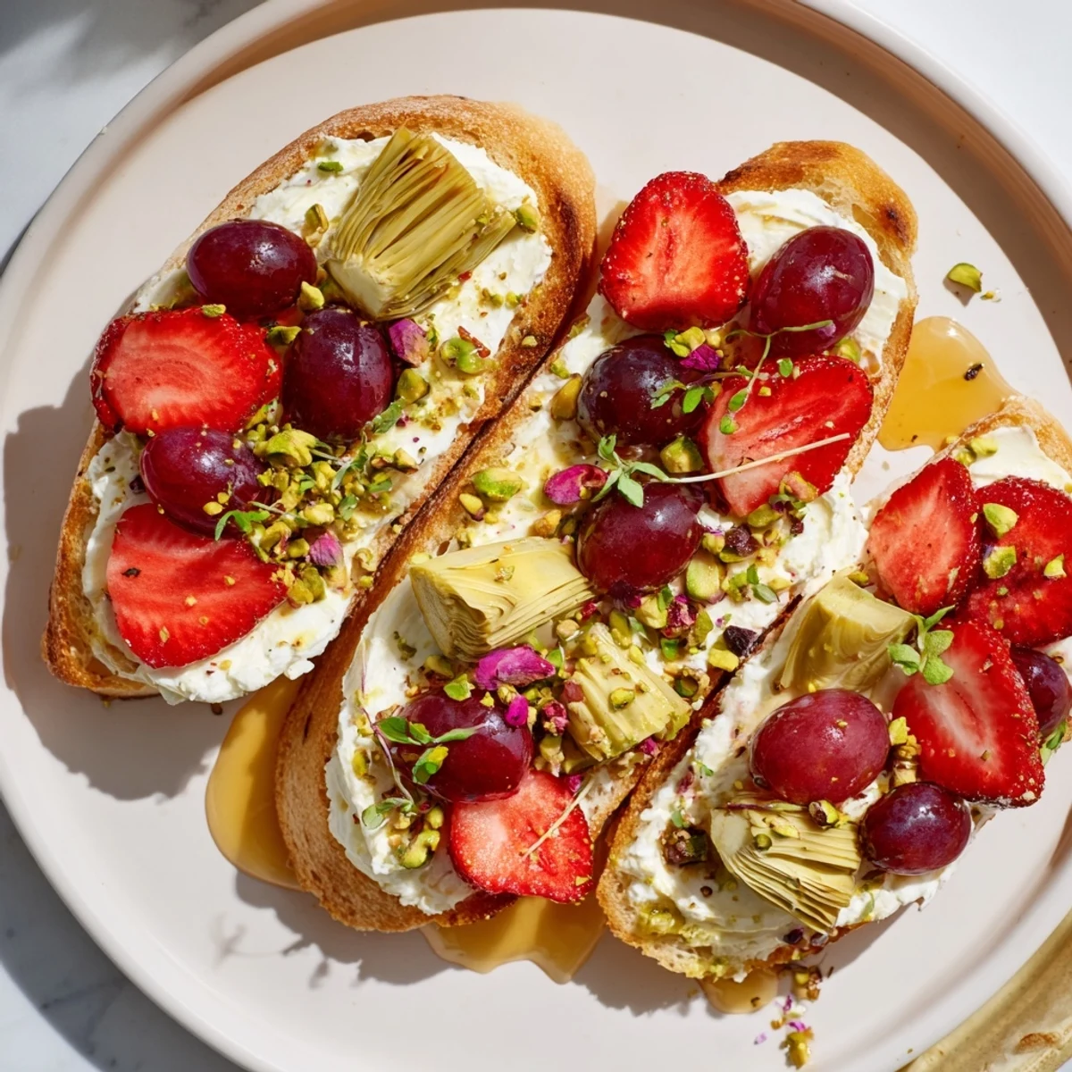 Golden-brown toasted baguette slices surrounding the enticing Zero-Proof Celebration Spread, ready to be sampled.