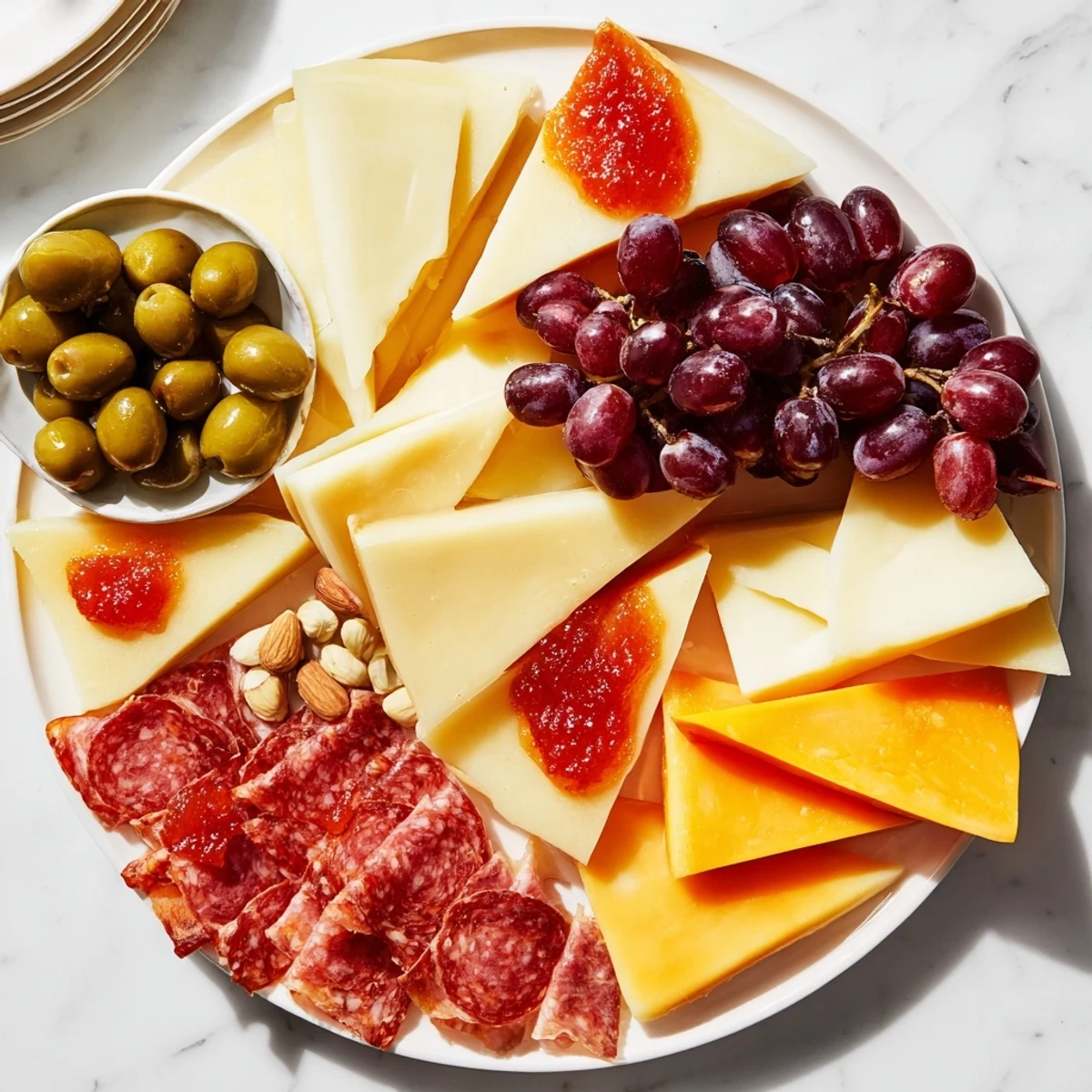 Enjoy the visually stunning Geometric Gala, with perfectly shaped cheeses and meats, ready for your next gathering.