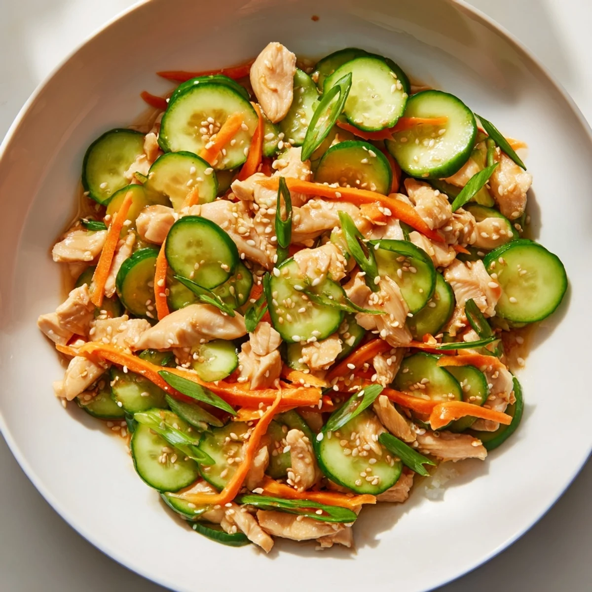 Fresh Deli Container Shaker Chicken Salad overflows with juicy chicken, cool cucumbers, and a zesty dressing.
