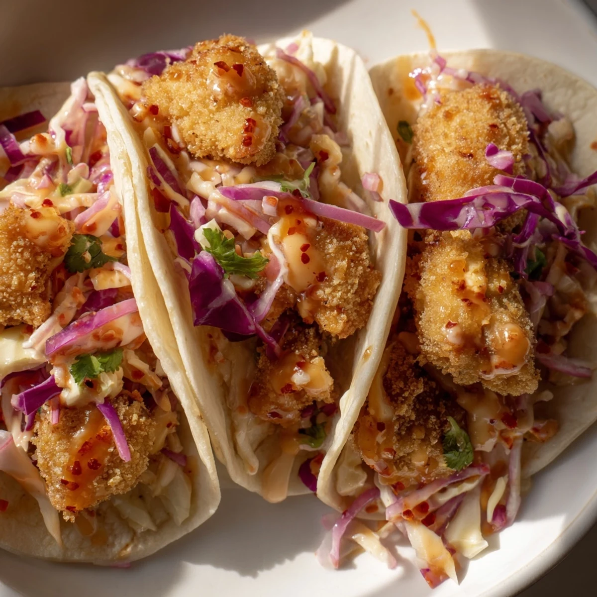 Golden, crispy Hot Honey Chicken Tacos, drizzled in sweet heat, ready for a flavorful celebration.
