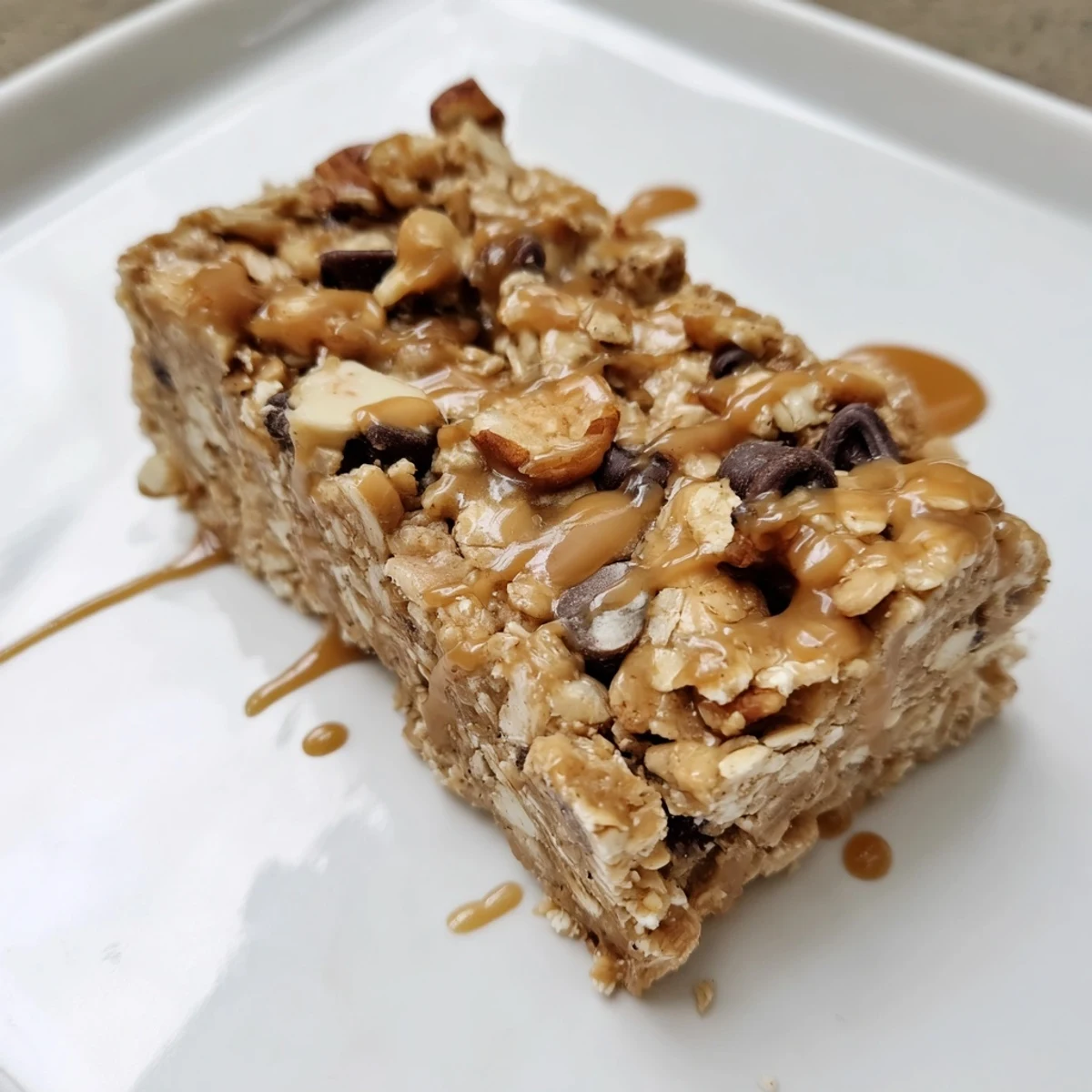 Close-up of Peanut Butter Banana Oat Bars, showing a perfectly cut, chewy energy snack ready to enjoy.