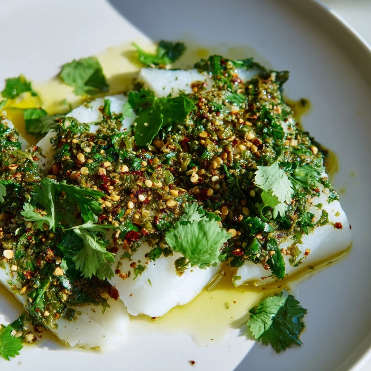 Bright image of Moroccan Chermoula Marinade, a flavorful paste ready to infuse fish with delicious tastes.