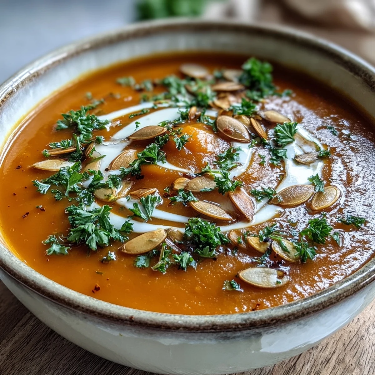 Homemade Pumpkin Soup served in a rustic bowl, ready to enjoy with crusty bread.