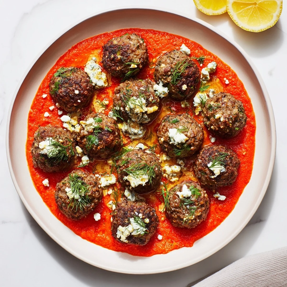 Steaming Instant Pot Greek-Style Meatballs, simmering in a rich tomato sauce, ready for feta topping.