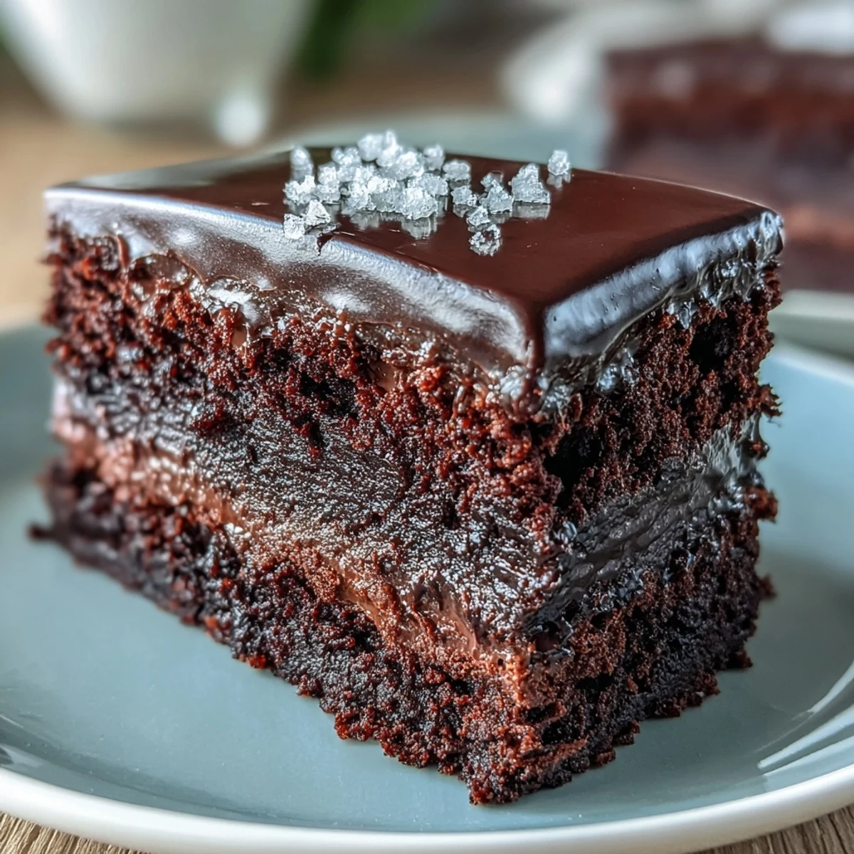 Decadent Easy Chocolate Fudge Cake with glossy chocolate icing, ready to serve with a glass of cold milk.