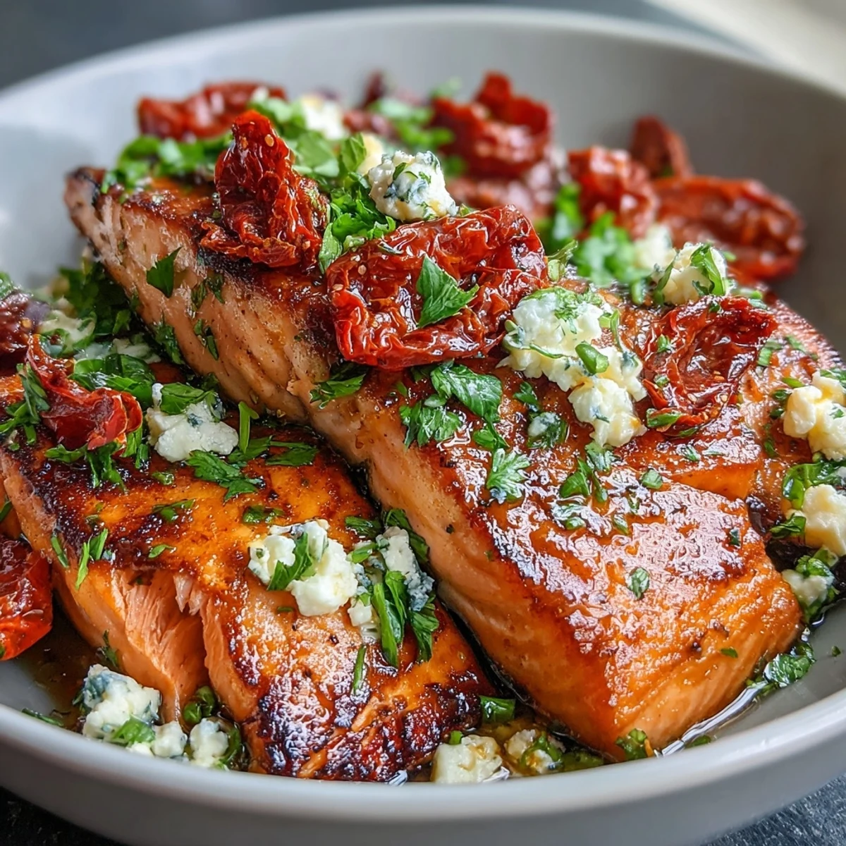 Imagine a wholesome Mediterranean Salmon Bowl with pan-seared salmon, crisp veggies, and a squeeze of lemon, ready to be enjoyed.