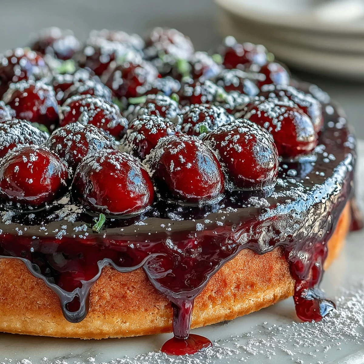 Close-up of a homemade Black Currant Fruit Tart with a golden, flaky buttery crust filled with deep purple curd and fresh berries.