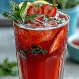 Refreshing Juneteenth Red Drink featuring hibiscus, strawberry, and tart lemon.
