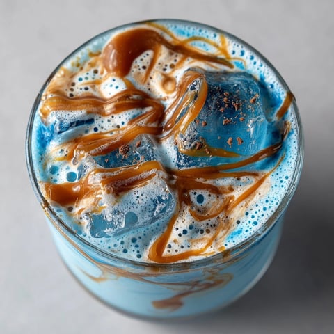 Icy Caramel Blue Milk recipe: a refreshing swirl of caramel and blue-tinted sweetness.