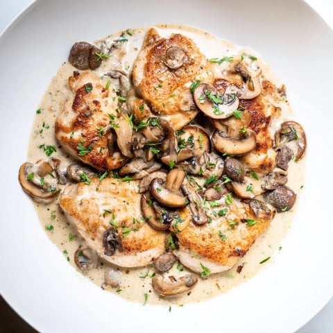 Creamy Tarragon Chicken & Mushroom Skillet, a one-pan wonder served steaming on a plate.