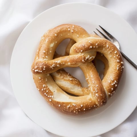 Golden-brown Bretzels Anneau de Fête, shaped into festive rings, are sprinkled generously with coarse salt.