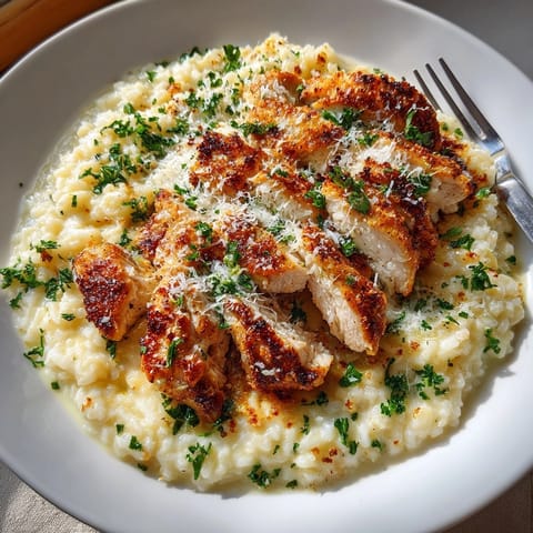 Scrumptious Creamy Garlic Parmesan Chicken and Rice Bake; smells divine, served hot tonight.
