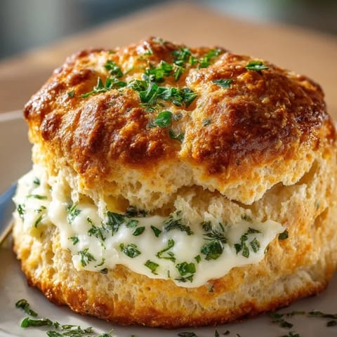 Warm Flaky Buttermilk Biscuits: topped with fragrant sage butter, inviting breakfast treat.