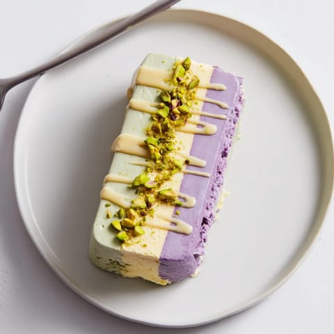 Vibrant ube and nutty pistachio layers create refreshing ice cream bars for hot days.  
