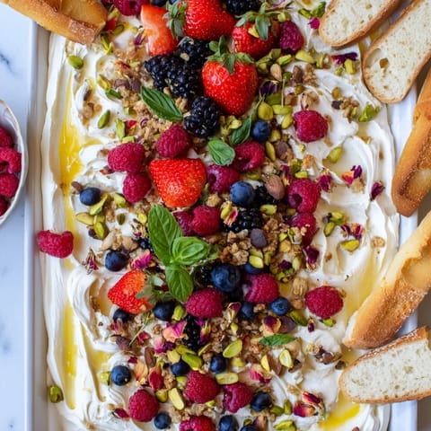 Whipped cream cheese butter board dessert served with toasted brioche slices.  