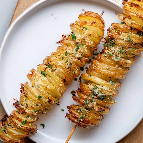 Deliciously spiraled Air-Fryer Tornado Potatoes, served golden brown with fresh parsley.  